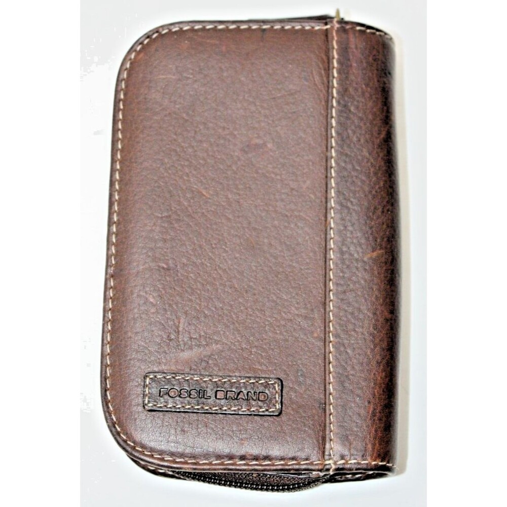 Fossil Zip Bifold Leather Wallet Brown Men's/Women's